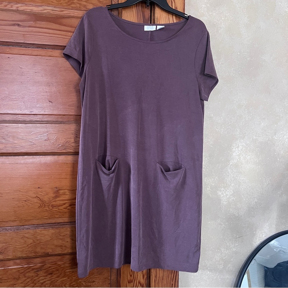 Sigrid‎ Olsen Women’s Dusty Purple Smock Peasant T-Shirt Dress Size Large